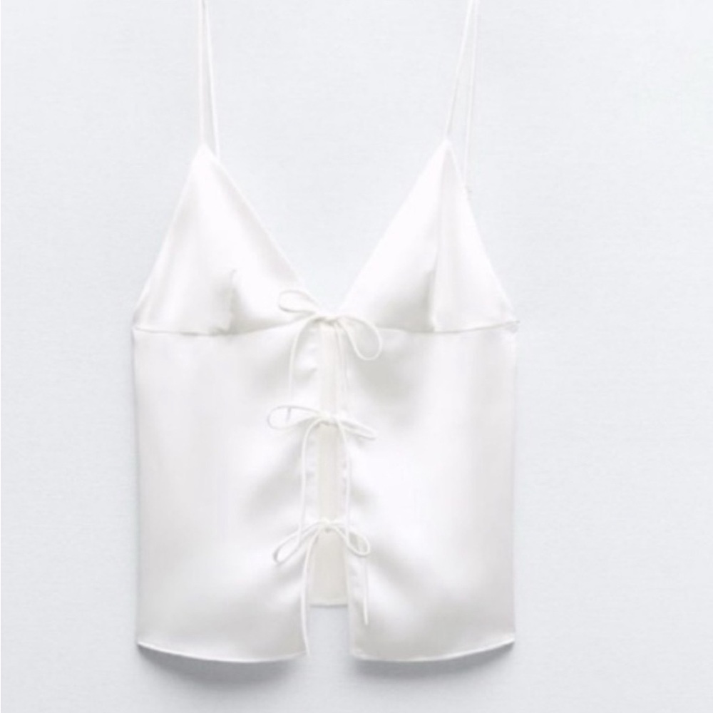 Zara White Satin Bow Camisole Top